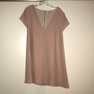 Nude/ pink t-shirt bell dress with v-neck